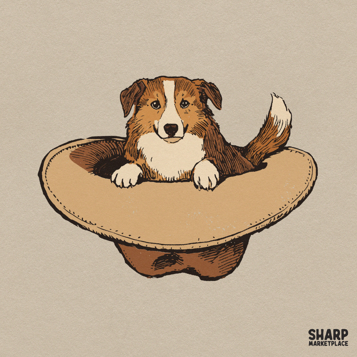 Cute Aussie dog wearing a western cowboy hat, retro digital PNG design for dog mom t-shirts and apparel
