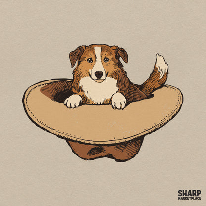 Cute Aussie dog wearing a western cowboy hat, retro digital PNG design for dog mom t-shirts and apparel