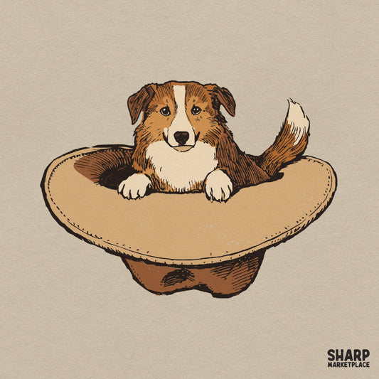 Cute Aussie dog wearing a western cowboy hat, retro digital PNG design for dog mom t-shirts and apparel