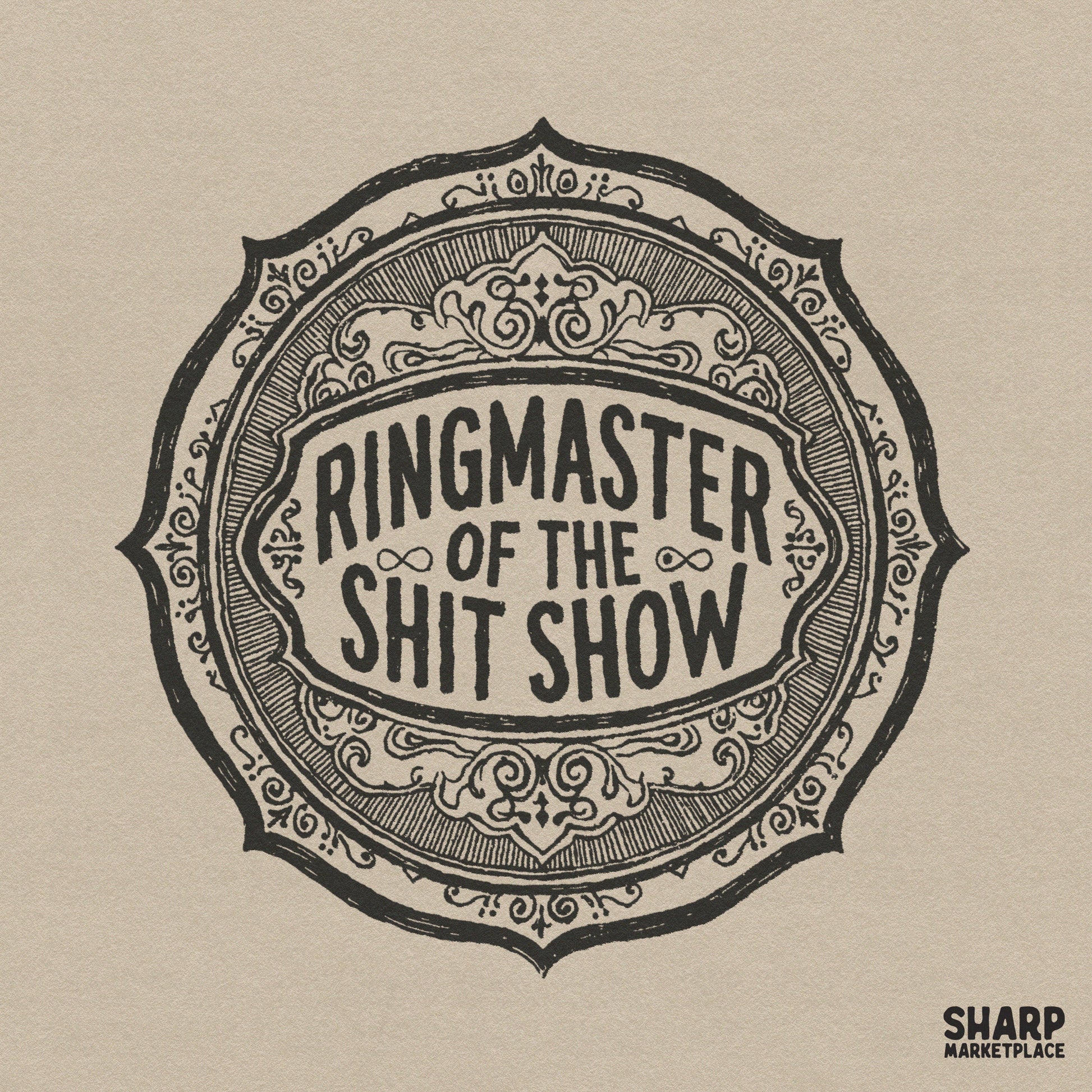 Retro ringmaster of the shit show PNG design with sarcastic motherhood humor for sublimation and DTF shirts