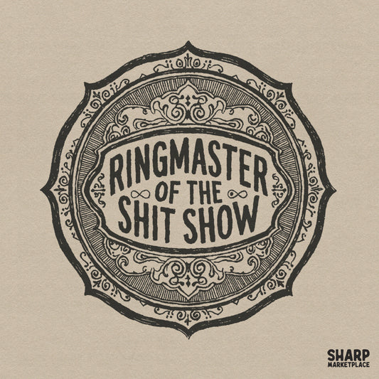 Retro ringmaster of the shit show PNG design with sarcastic motherhood humor for sublimation and DTF shirts