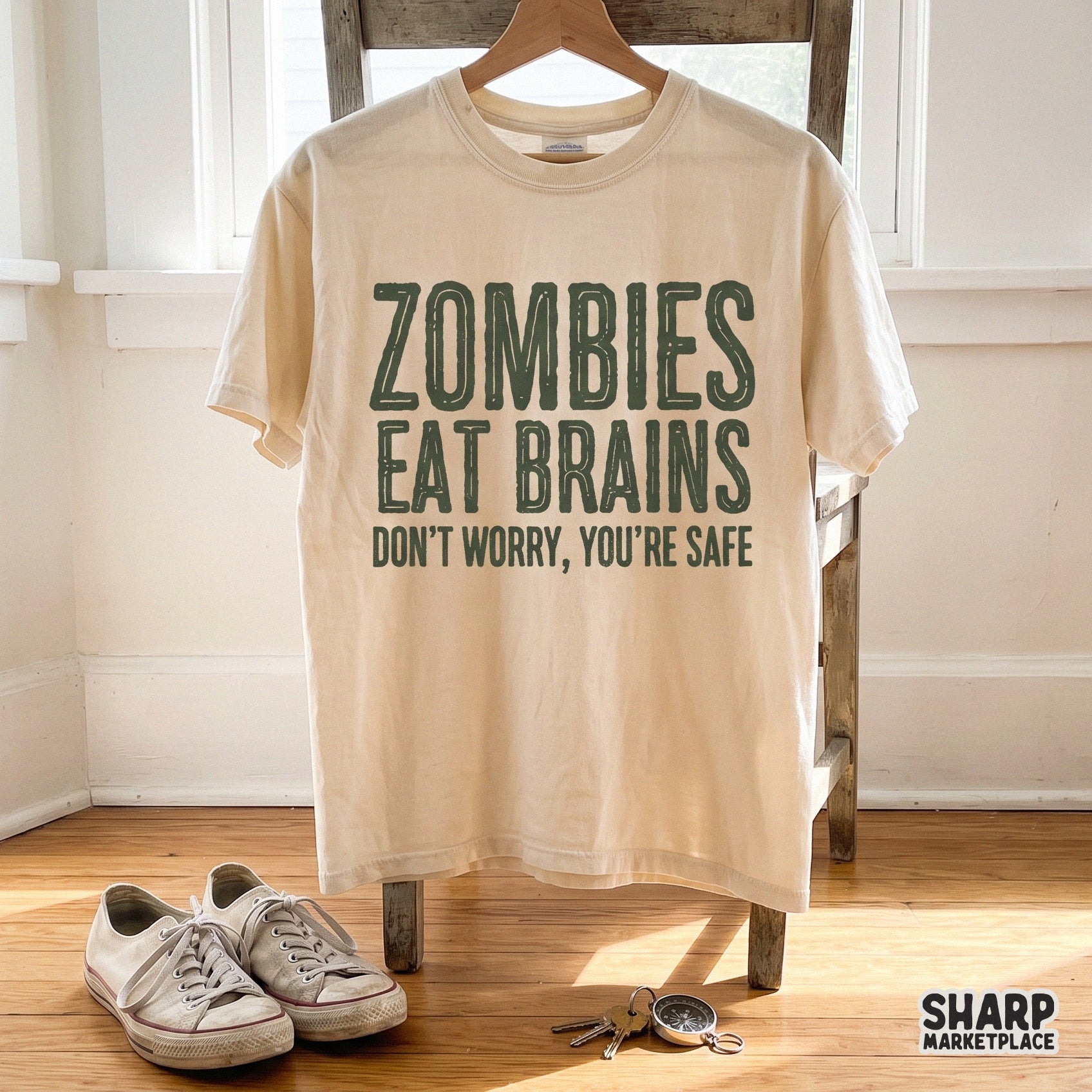 Funny retro Halloween sublimation design with a sarcastic zombies eat brains quote for trendy shirts and stickers