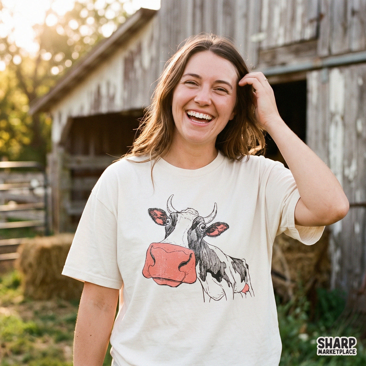 Funny Derpy Cow With Big Snout Illustration, Popular Shirt