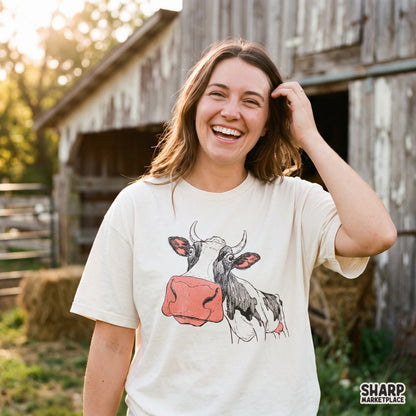 Funny Derpy Cow With Big Snout Illustration, Popular Shirt