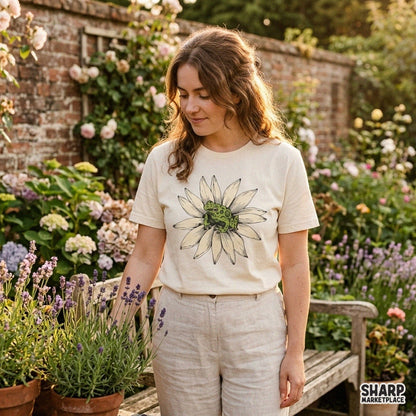 Vibrant green frog sitting on a white daisy flower sublimation PNG for spring nature t-shirt designs