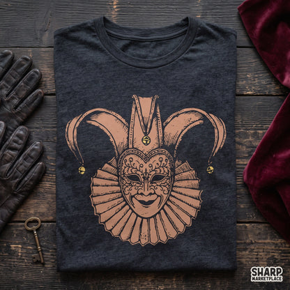 Creepy jester masquerade mask clipart for Halloween shirts and vintage carnival graphics