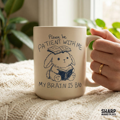 Trendy sarcastic mental health quote design with a cute bunny illustration, ideal for sublimation, t-shirt printing, or creating custom book lover gifts.