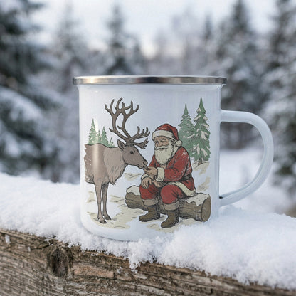 Santa Claus Feeding Reindeer PNG, Vintage Christmas Scene - 300 DPI