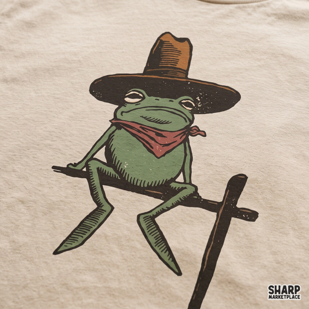 Rodeo frog wearing a cowboy hat and red bandana, funny retro western PNG design for shirt prints