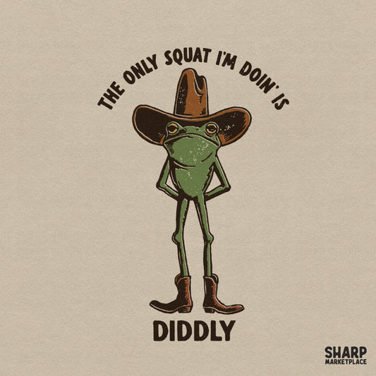 Funny cowboy frog western png design reading The Only Squat I'm Doin' Is Diddly for sarcastic t-shirt sublimation