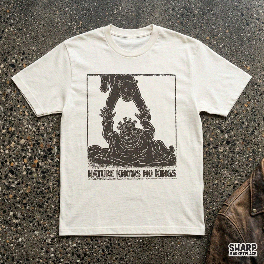 Retro Nature Knows No Kings black panther design for shirt PNG graphics and streetwear apparel