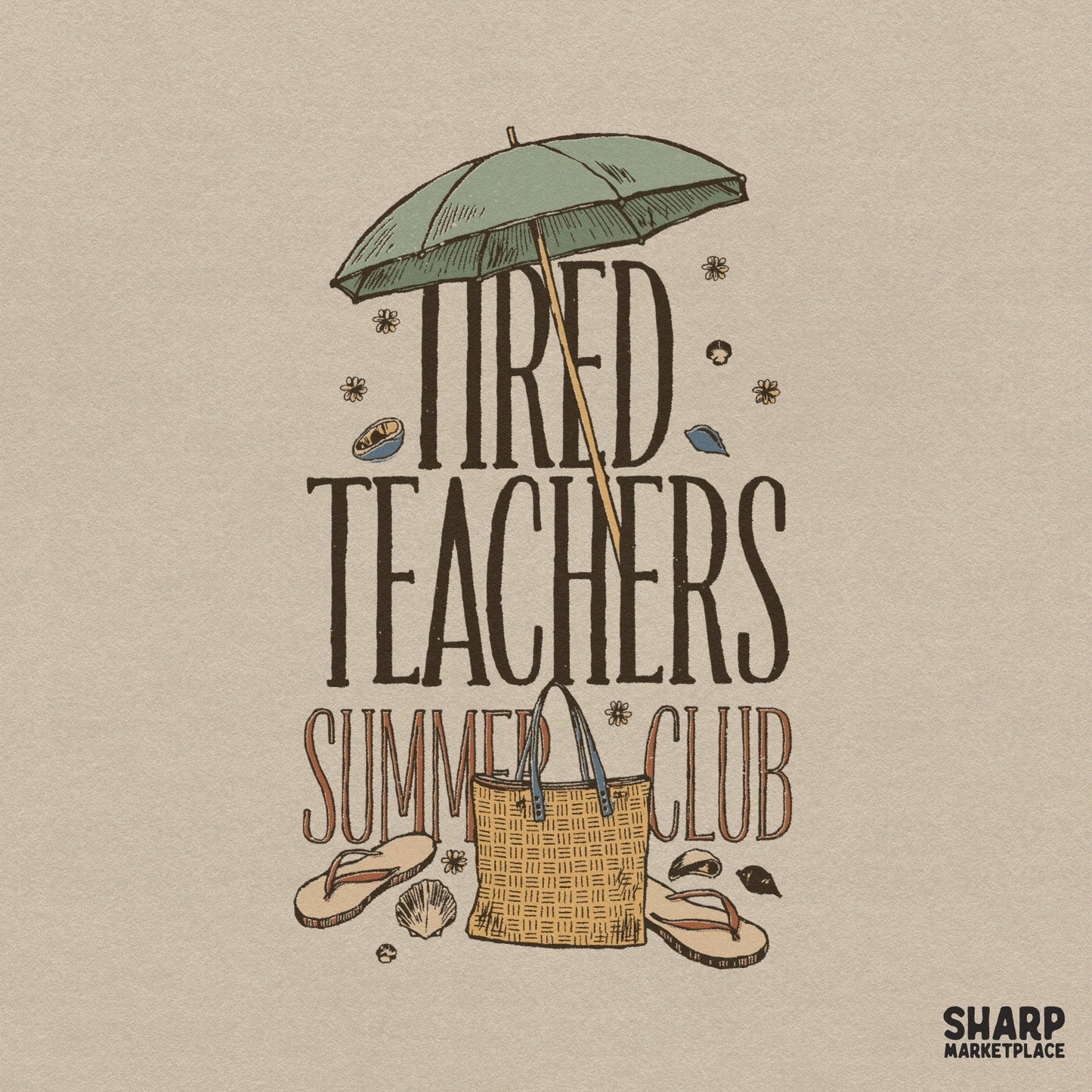 Retro Tired Teachers Summer Club beach design for teacher png t-shirts and tote bags