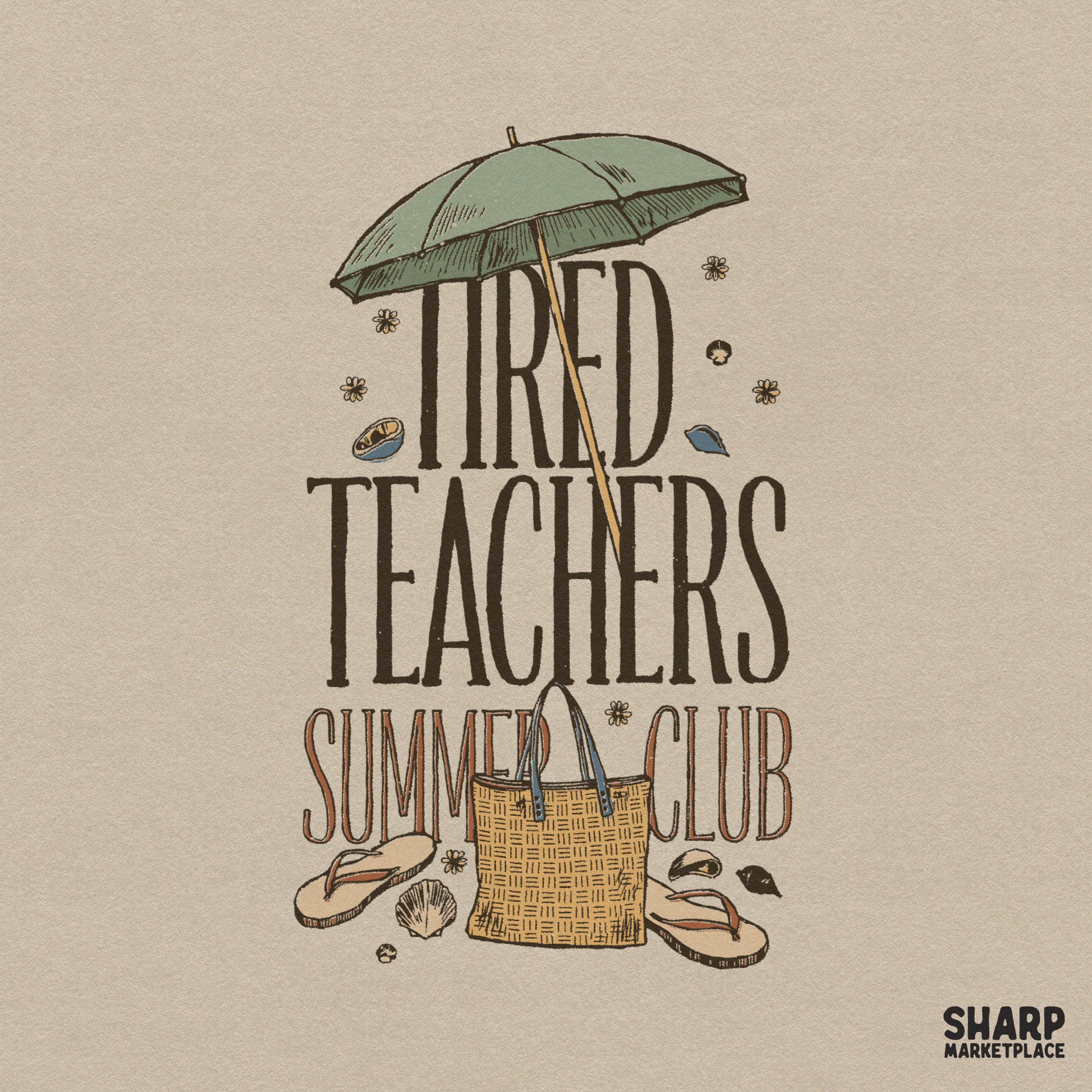 Retro Tired Teachers Summer Club beach design for teacher png t-shirts and tote bags