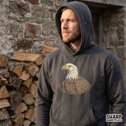 Vintage bald eagle head inside a laurel wreath, perfect retro patriotic sublimation design for t-shirts