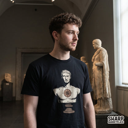 Classical Roman bust with a compass rose and vintage map in dark academia aesthetic for sublimation PNG designs