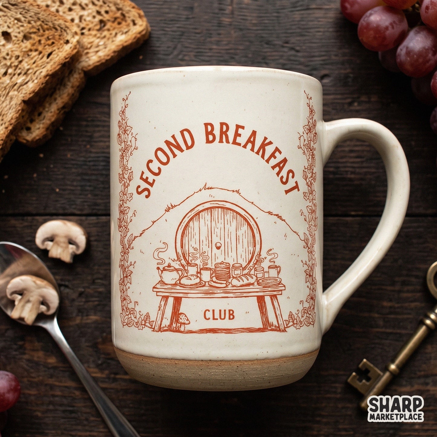 Second Breakfast Club retro fantasy reader design for book lovers cozy autumn aesthetic PNG for t-shirts and apparel