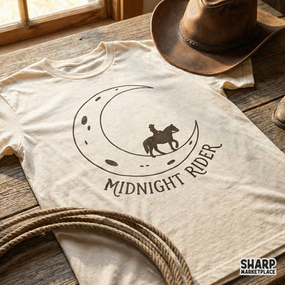 Midnight Rider PNG, Western Cowboy Moon T-Shirt Design - 300 DPI Design
