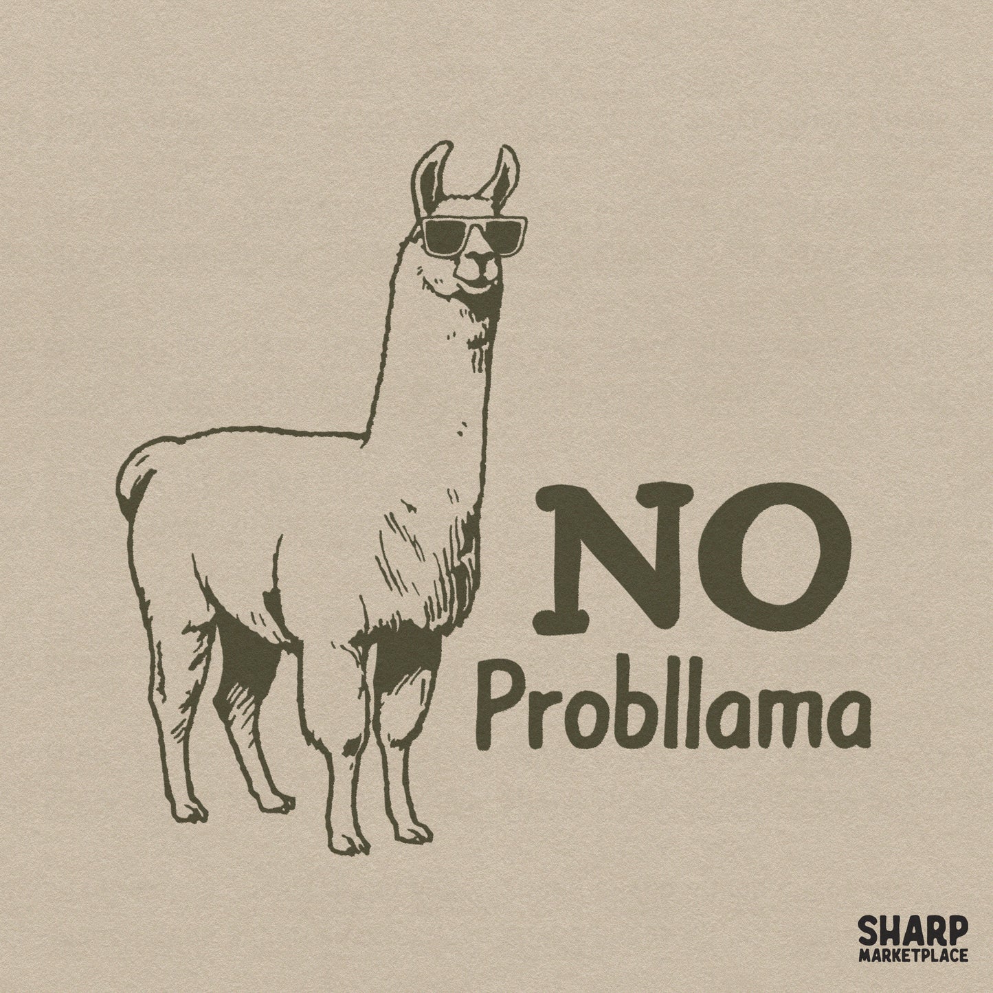 Retro cool llama with sunglasses and No Probllama text for funny animal meme shirt sublimation and kids tee designs