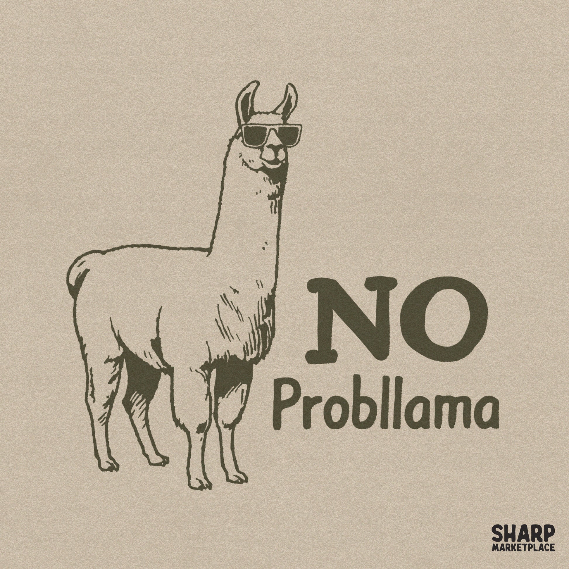 Retro cool llama with sunglasses and No Probllama text for funny animal meme shirt sublimation and kids tee designs