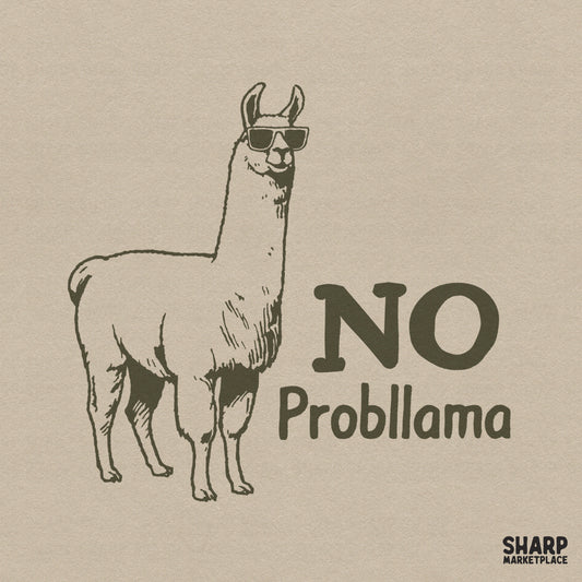 Retro cool llama with sunglasses and No Probllama text for funny animal meme shirt sublimation and kids tee designs