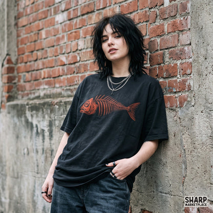 Vintage Fish Skeleton Illustration Shirt, Fishing PNG Lake
