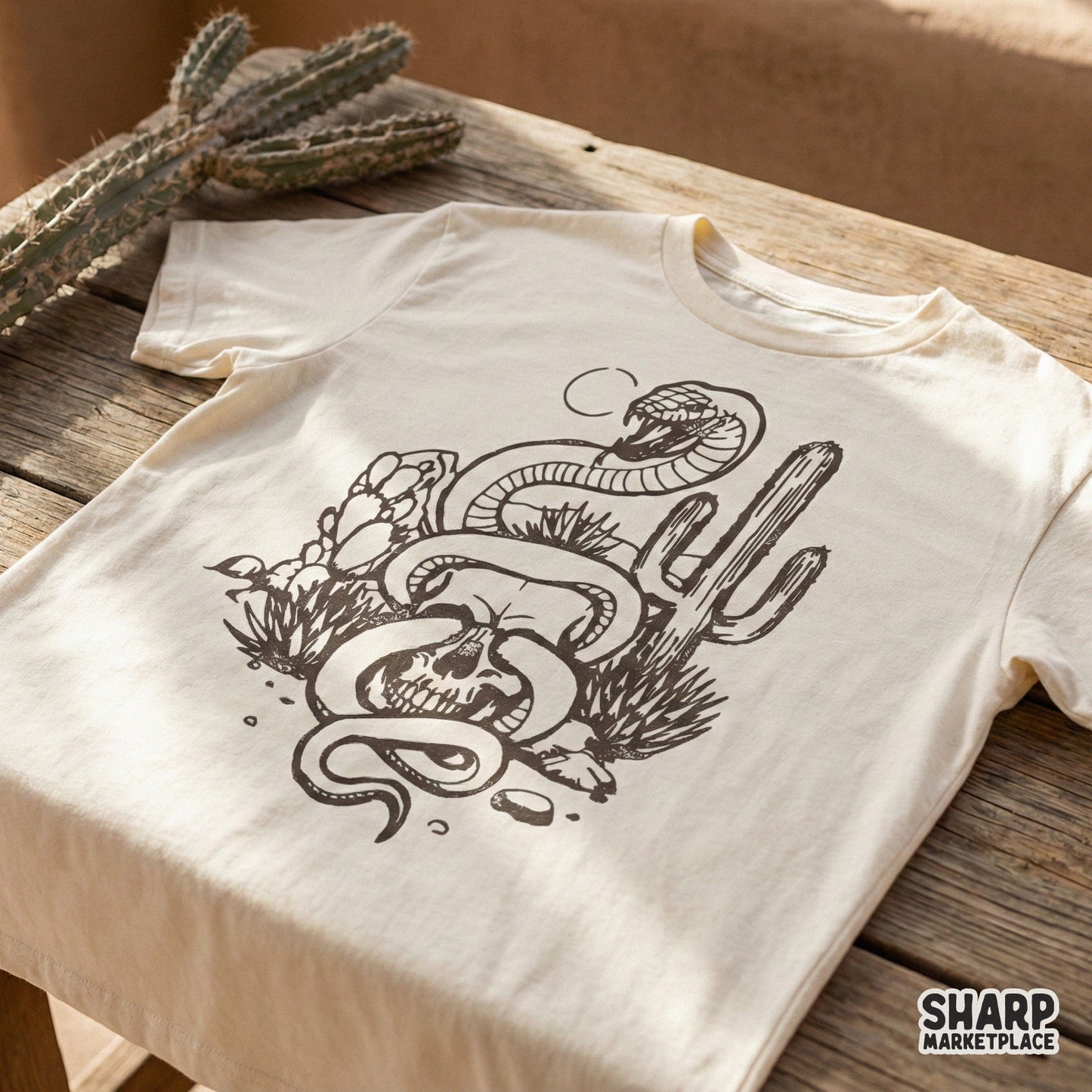 Snake Skull Cactus PNG, Gothic Western Desert Skull Design - 300 DPI