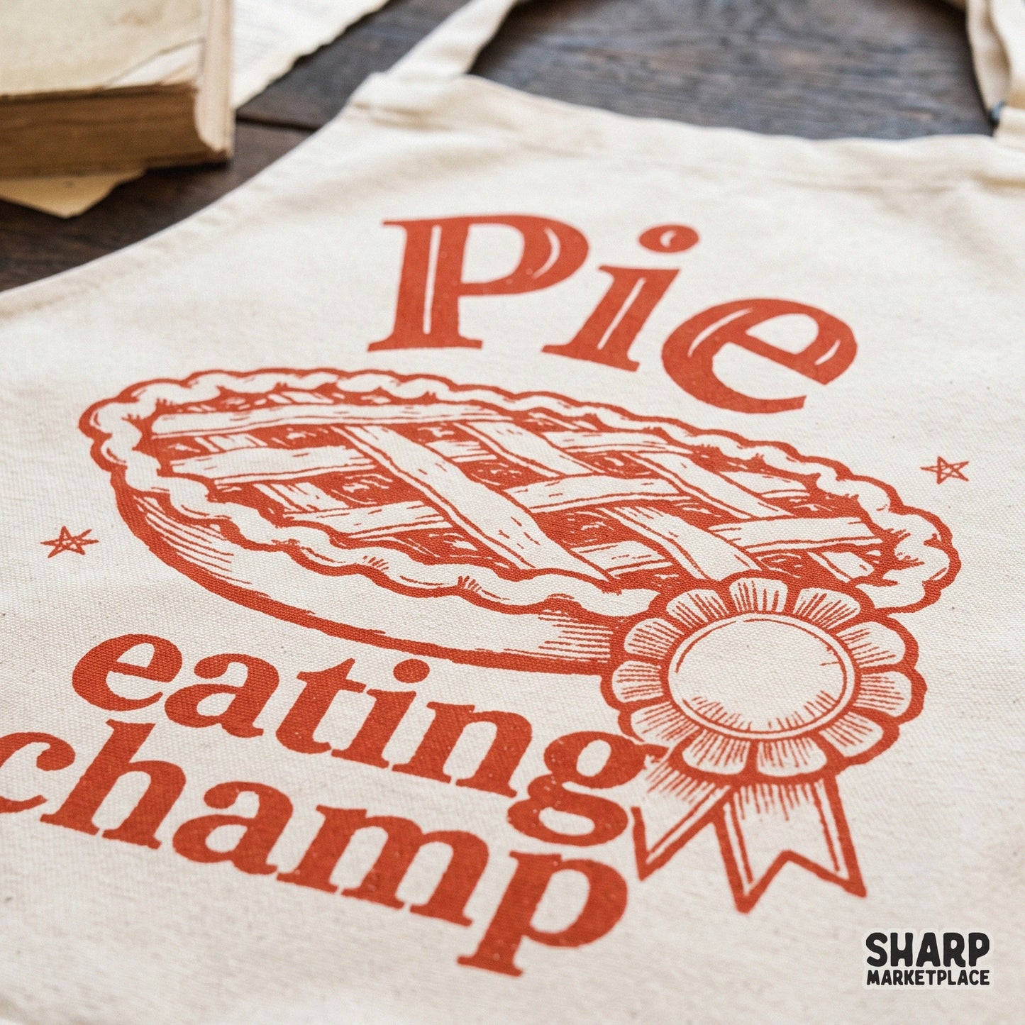 Retro pie eating champ award ribbon design for Thanksgiving shirts and autumn themed DIY crafts