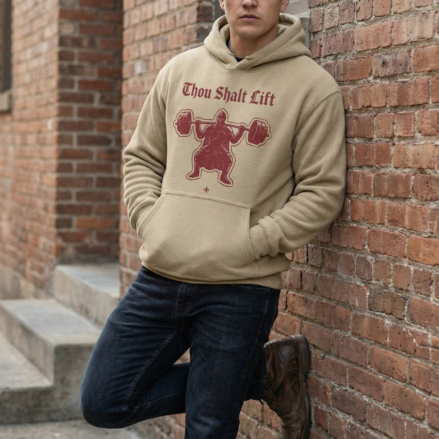 Digital download featuring a knight in armor squatting a barbell, designed for print-on-demand gym shirts, tumblers, and unique weightlifting gear.