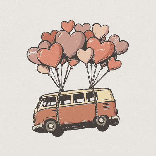 Love Van PNG, Retro Valentine Balloons Clipart - 300 DPI Design for T-Shirt