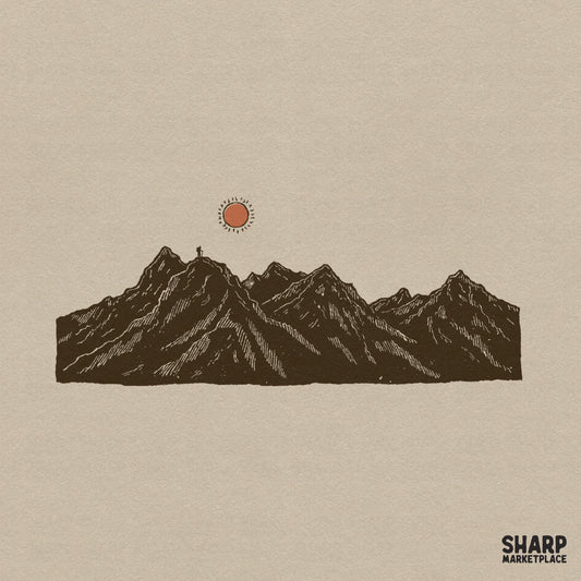 Retro retro summer png mountain peak and hiker nature scene for custom camping shirts