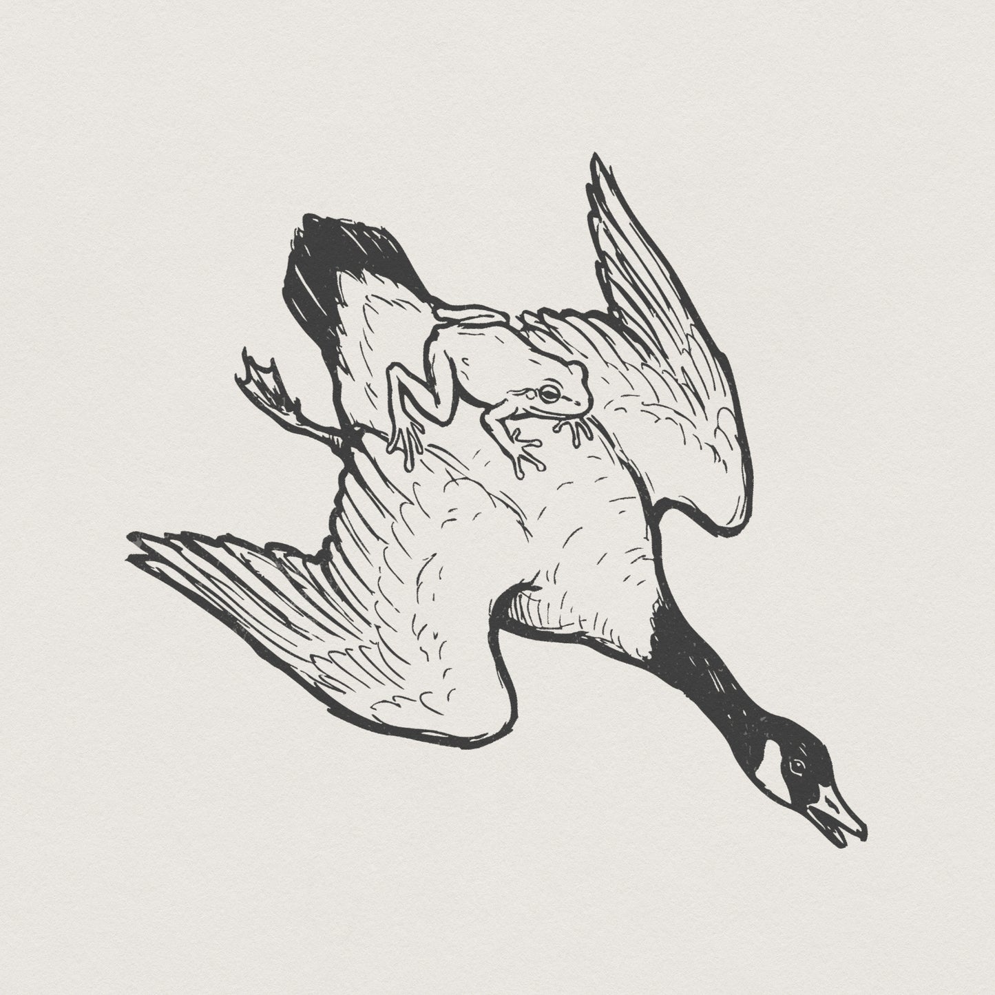 Riding The Goose PNG, Frog and Goose Line Art - 300 DPI Design for T-Shirt