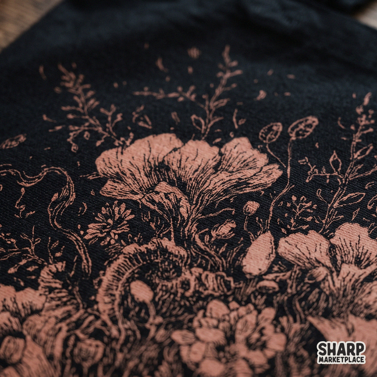 Moody botanical floral illustration PNG design in earthy tones for dark academia and coquette aesthetic shirts