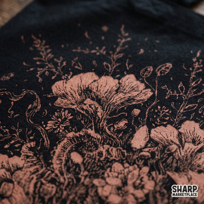 Moody botanical floral illustration PNG design in earthy tones for dark academia and coquette aesthetic shirts