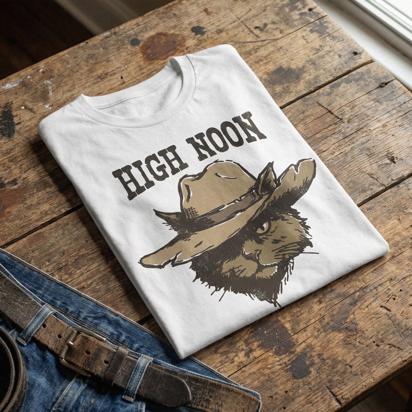 High Noon PNG, Western Cat Shirt - 300 DPI Design for T-Shirt