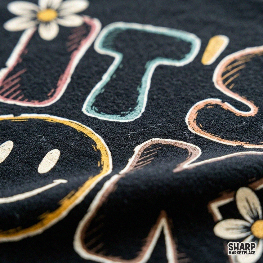 Retro 70s aesthetic smiley face with daisies groovy positive mental health quote PNG for t-shirt sublimation