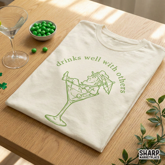 Drinks Well With Others Retro Leprechaun Party PNG, Cocktail Clipart -