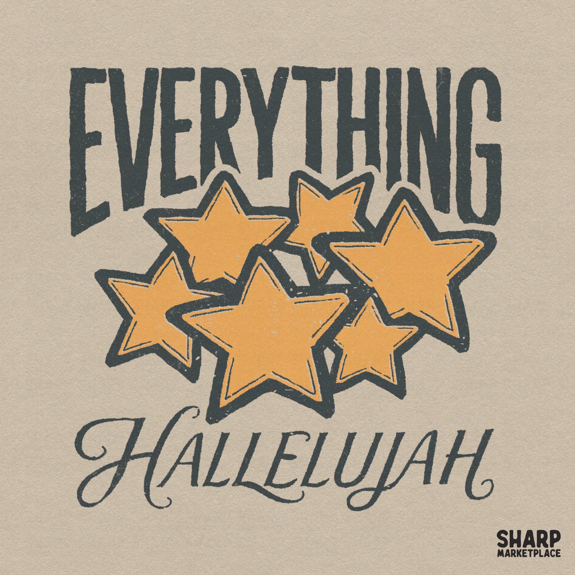 Retro Everything Hallelujah Christian star cluster graphic for religious sublimation shirts and faith-based apparel