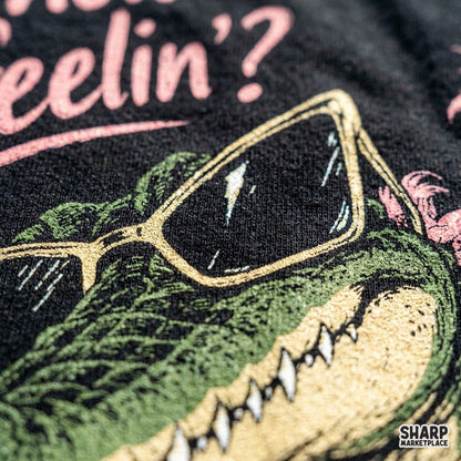 Funny sassy alligator with a pink boa and sunglasses graphic design perfect for t-shirt sublimation PNG downloads