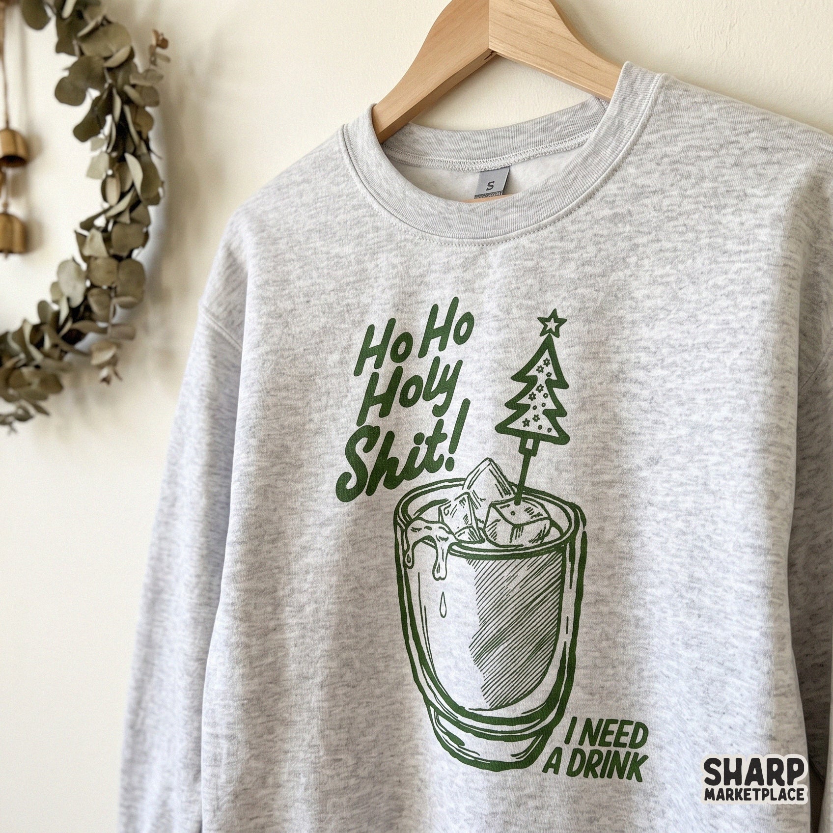 Funny christmas png featuring a sarcastic Ho Ho Holy Shit I Need A Drink quote in a retro style for holiday shirt designs