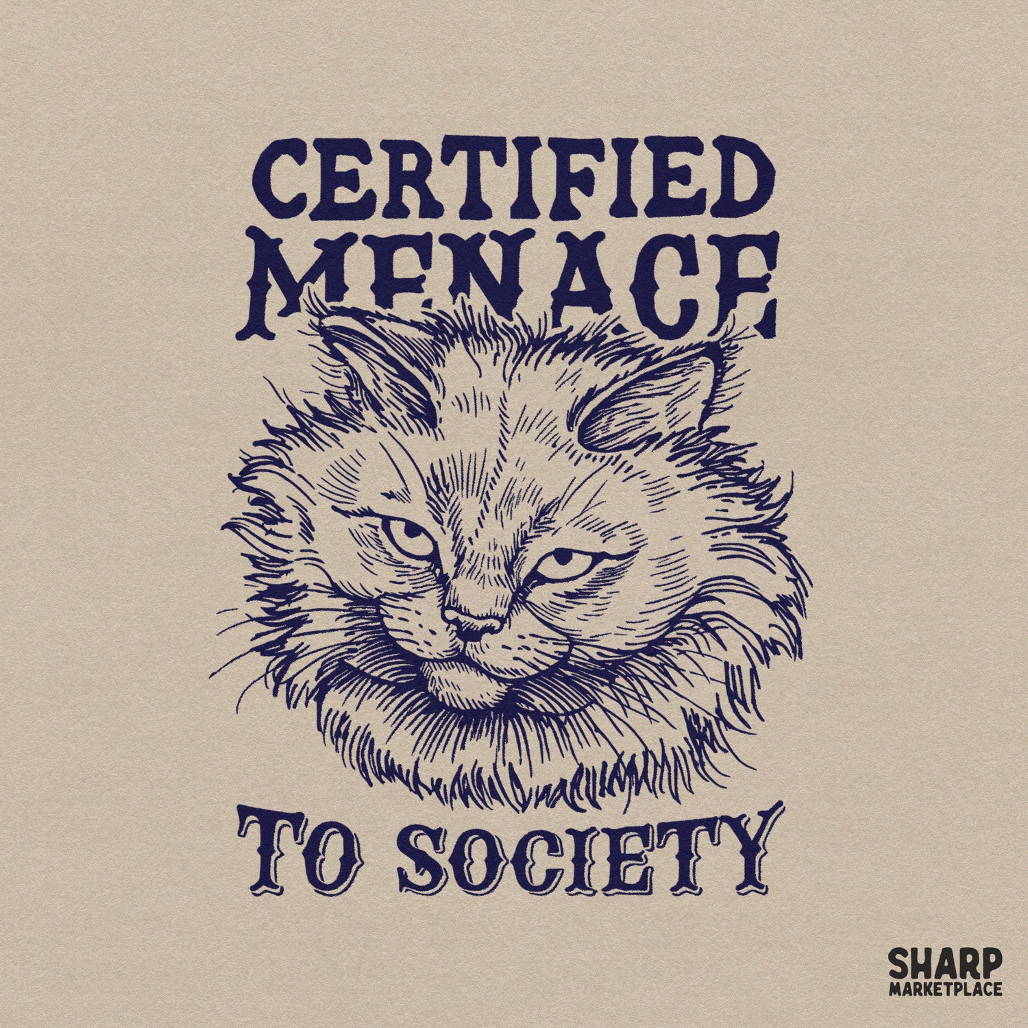 Grumpy cat design with certified menace to society sarcastic saying for custom t-shirt sublimation files