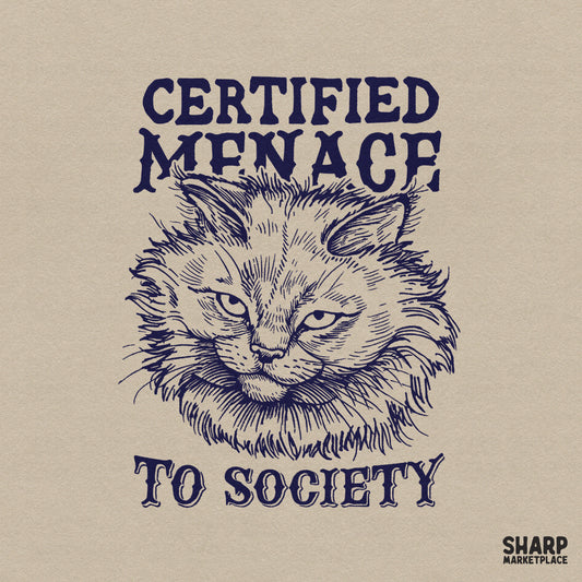 Grumpy cat design with certified menace to society sarcastic saying for custom t-shirt sublimation files