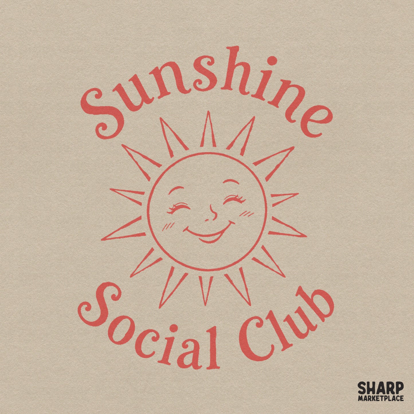 Retro Sunshine Social Club PNG with a groovy happy face and pink bow for trendy coquette summer apparel designs