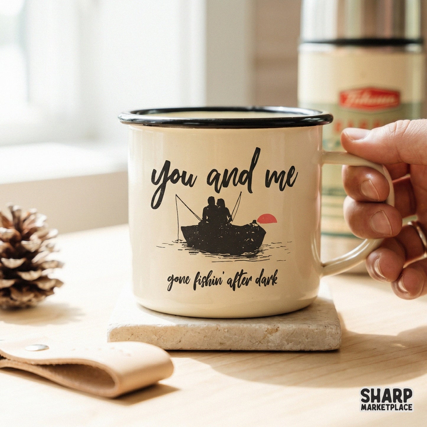 High-resolution transparent PNG file featuring a romantic couple fishing at sunset, perfect for custom t-shirt printing, tumblers, and outdoor wall art.