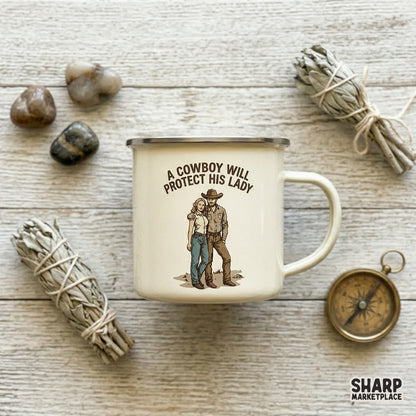 Rustic earth-toned western design featuring a cowboy and his lady, suitable for creating custom country-themed stickers, posters, or wall art.