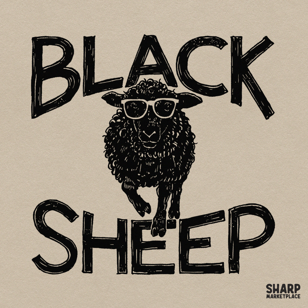 Retro black sheep wearing sunglasses sassy graphic design for funny sarcastic t-shirt prints