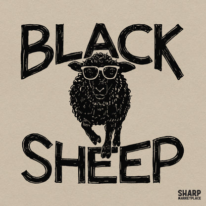 Retro black sheep wearing sunglasses sassy graphic design for funny sarcastic t-shirt prints
