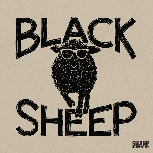Retro black sheep wearing sunglasses sassy graphic design for funny sarcastic t-shirt prints