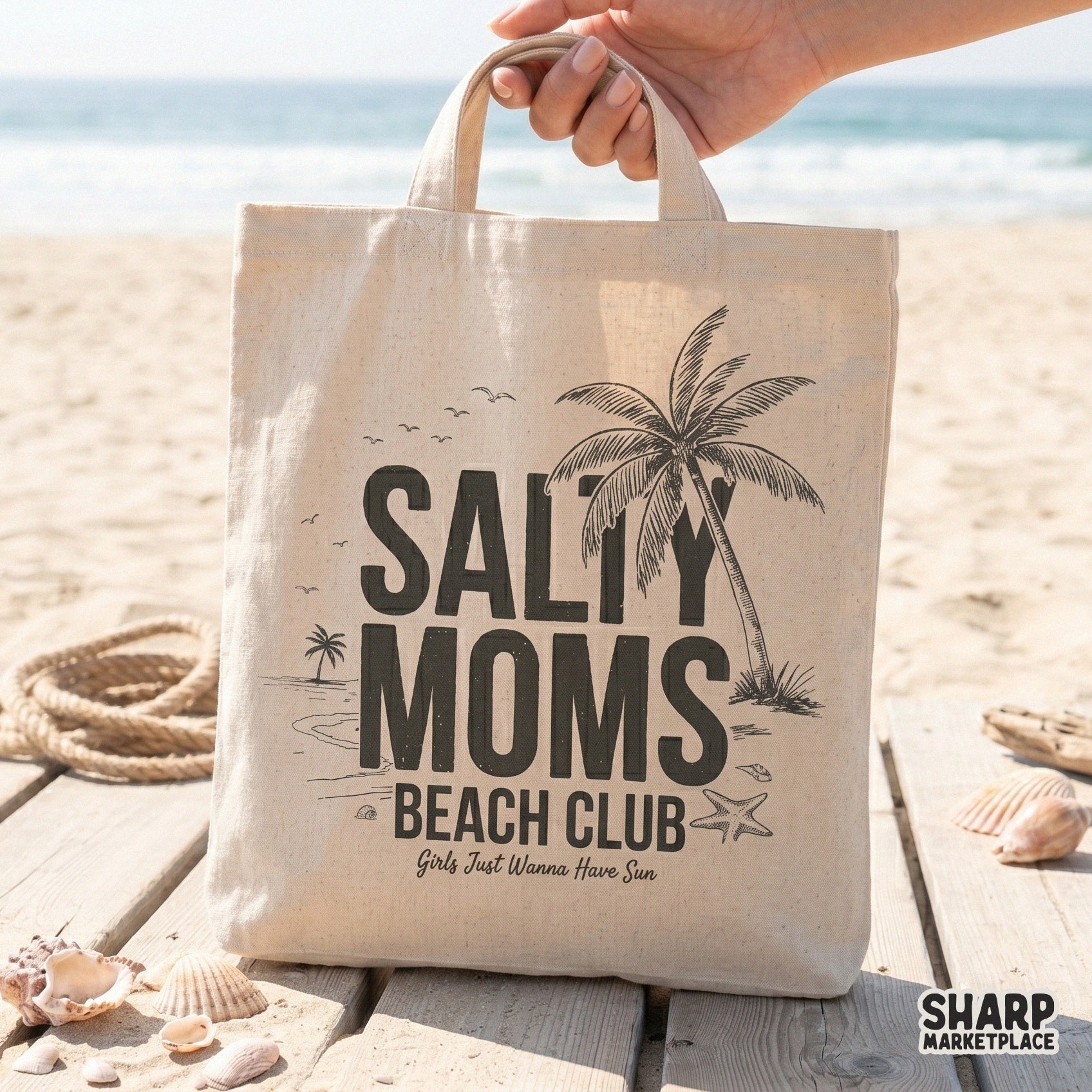 Salty Moms Beach Club vintage palm tree graphic for a trendy summer shirt sublimation design