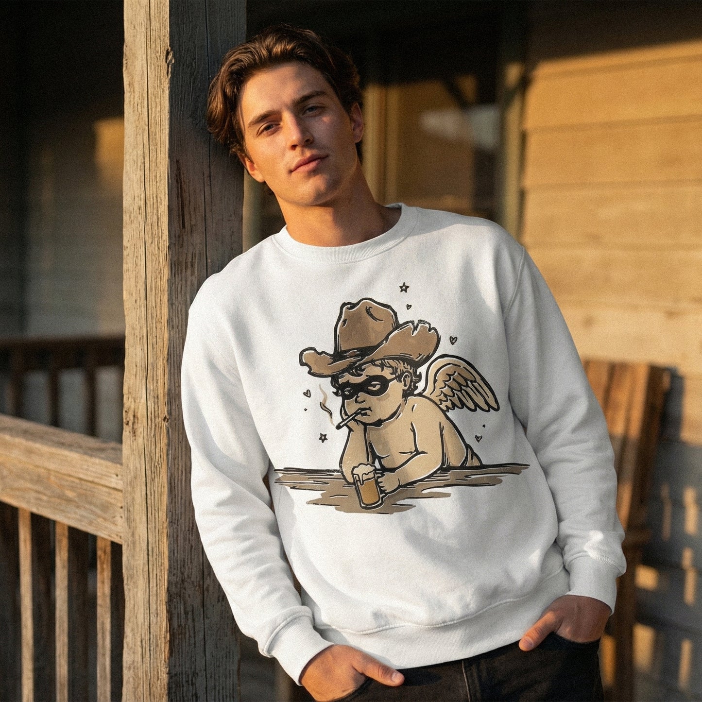 Cowboy Angel PNG, Funny Western Cherub Art - 300 DPI Design for T-Shirt