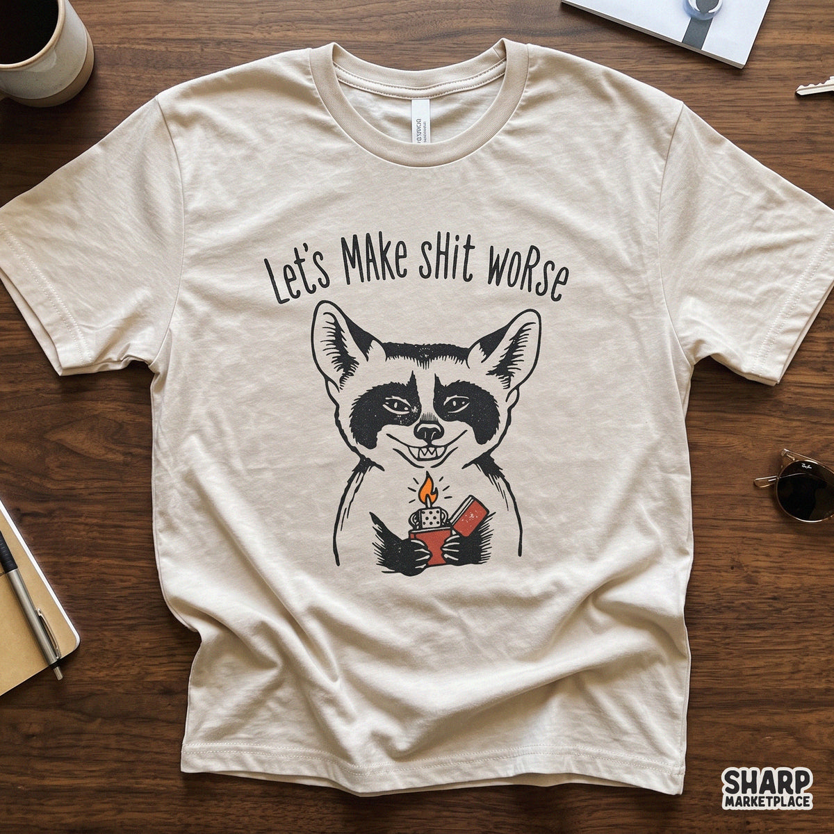 Let's Make Shit Worse PNG, Smirking Raccoon Holding